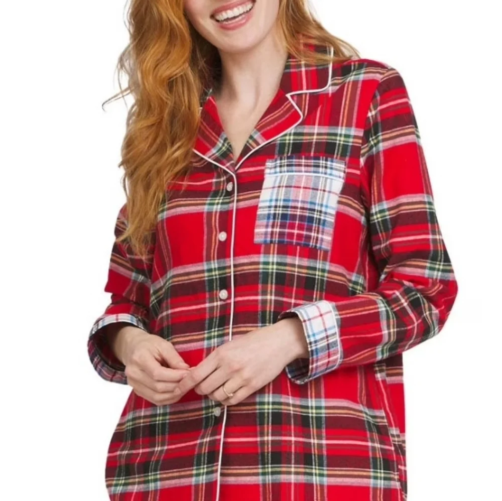 Lands' End XXL Pajama Red Plaid Shirt Nearly New - Picture 1 of 4
